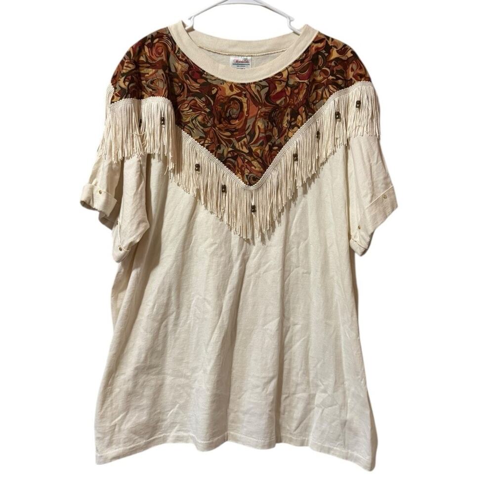 Hazelwoods Vintage TShirt Fringe Southwestern Size XX Large Single Stitch Westen